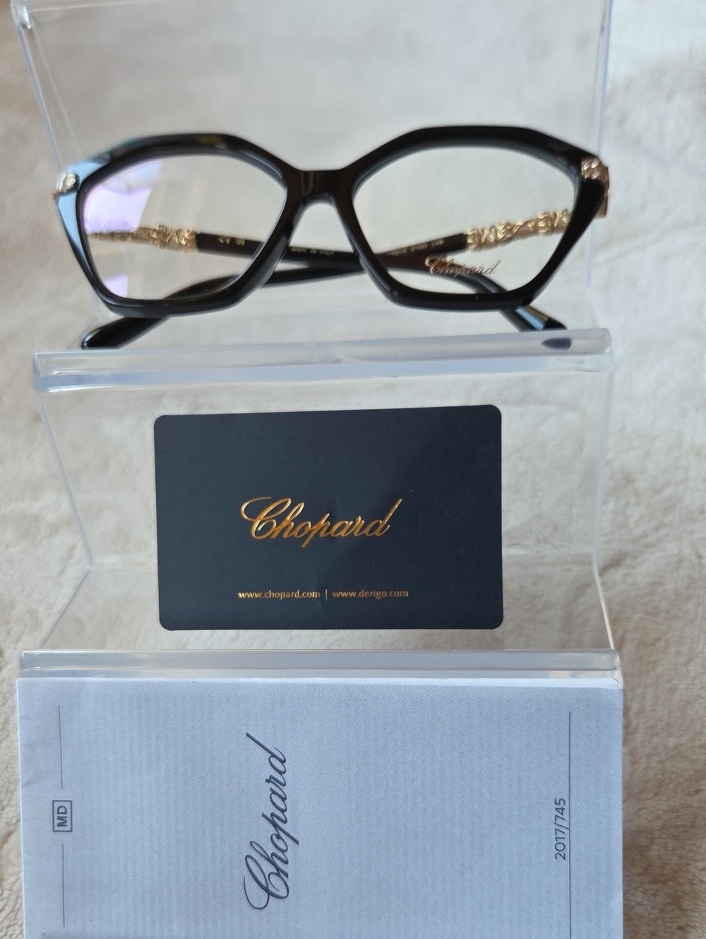 Chopard Luxury Black Women's Optical Glasses with Gold Temples
